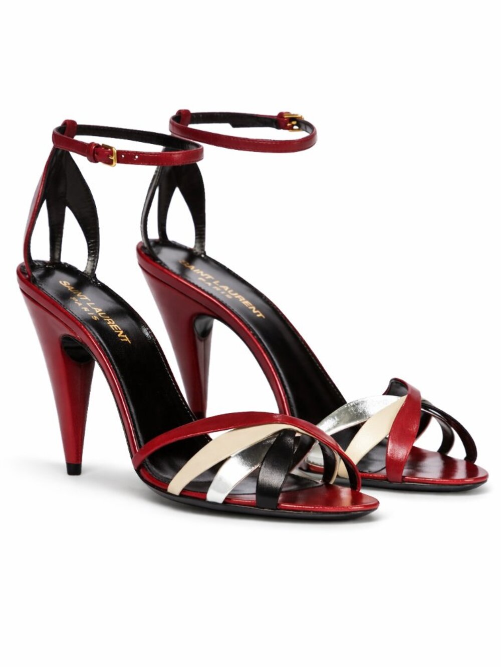 Saint Laurent Kristen 95 Calfskin Heels 36 Red Multicolor Italy Stiletto 6 NWOT